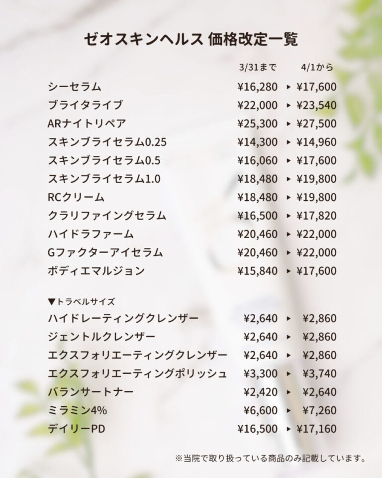 ゼオスキンヘルス 一部価格改定のお知らせ（4/1～） | タケダ